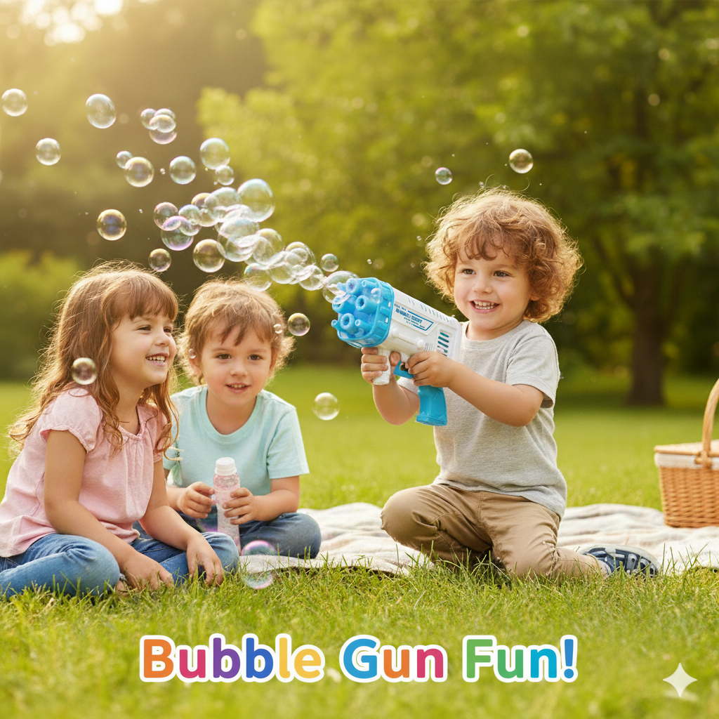 Bubble Gun Machine 36 Holes – Automatic High-Speed Bubble Blower for Kids, Battery-Operated, Bubble Solution Included, Fun Indoor and Outdoor Toy