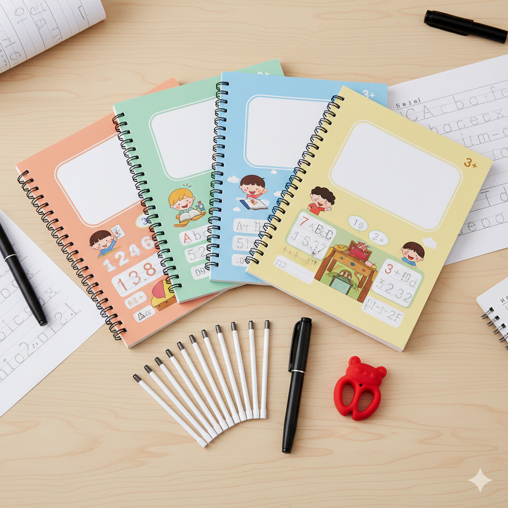 Sank Magic Practice Copybook for Kids – Reusable Writing Book with Refill Pencils – Alphabet, Math, Drawing & Numbers – Early Learning for Preschool & Kindergarten