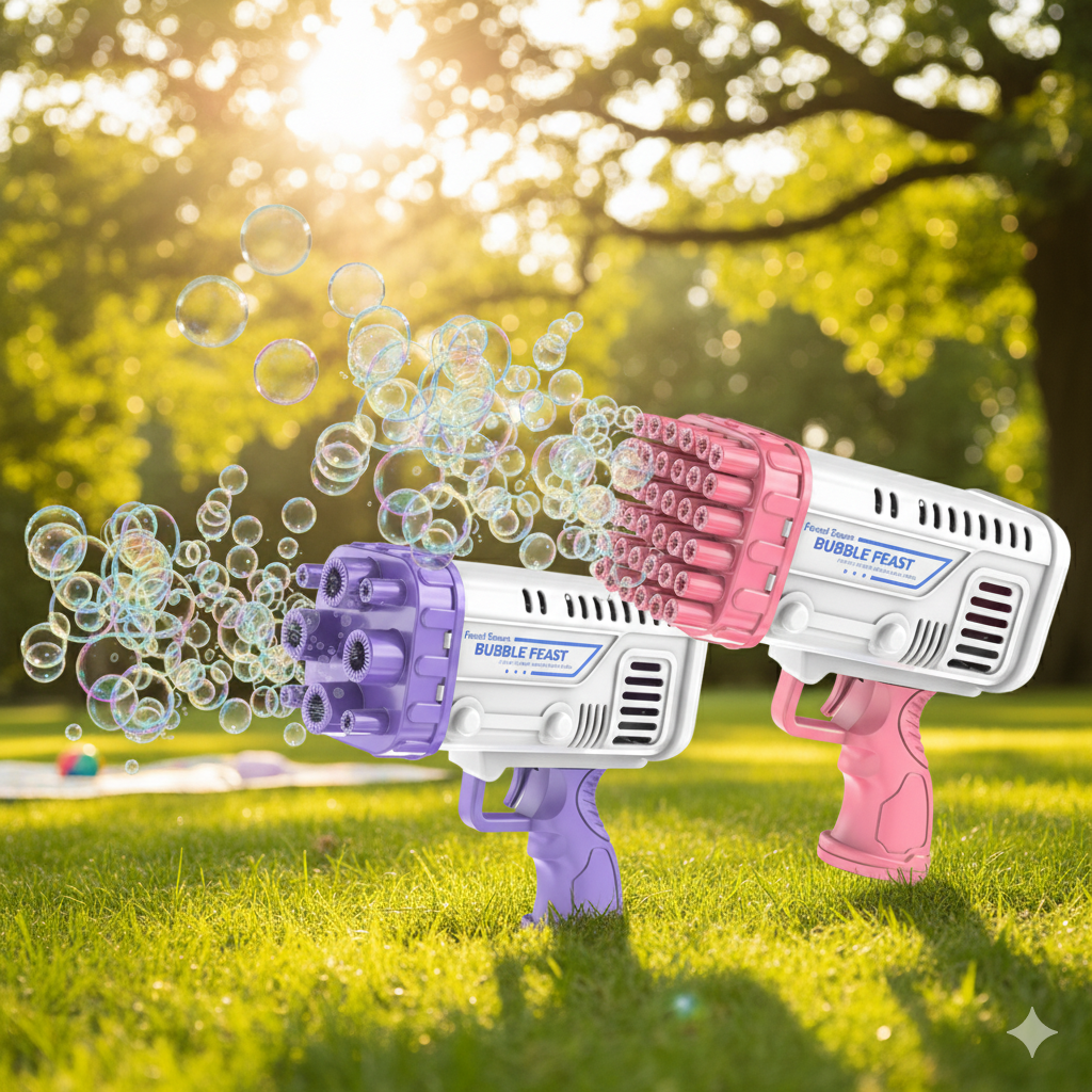 Bubble Gun Machine 36 Holes – Automatic High-Speed Bubble Blower for Kids, Battery-Operated, Bubble Solution Included, Fun Indoor and Outdoor Toy